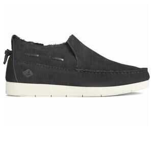 Sperry Mens US 9.5 Moc-Sider Black Suede boat shoes STS23724 Faux Fur
